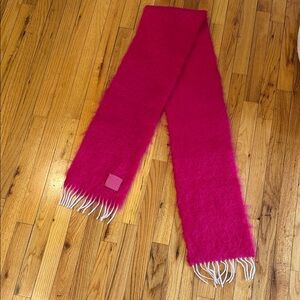 Loewe Vibrant Pink Scarf with White Fringe